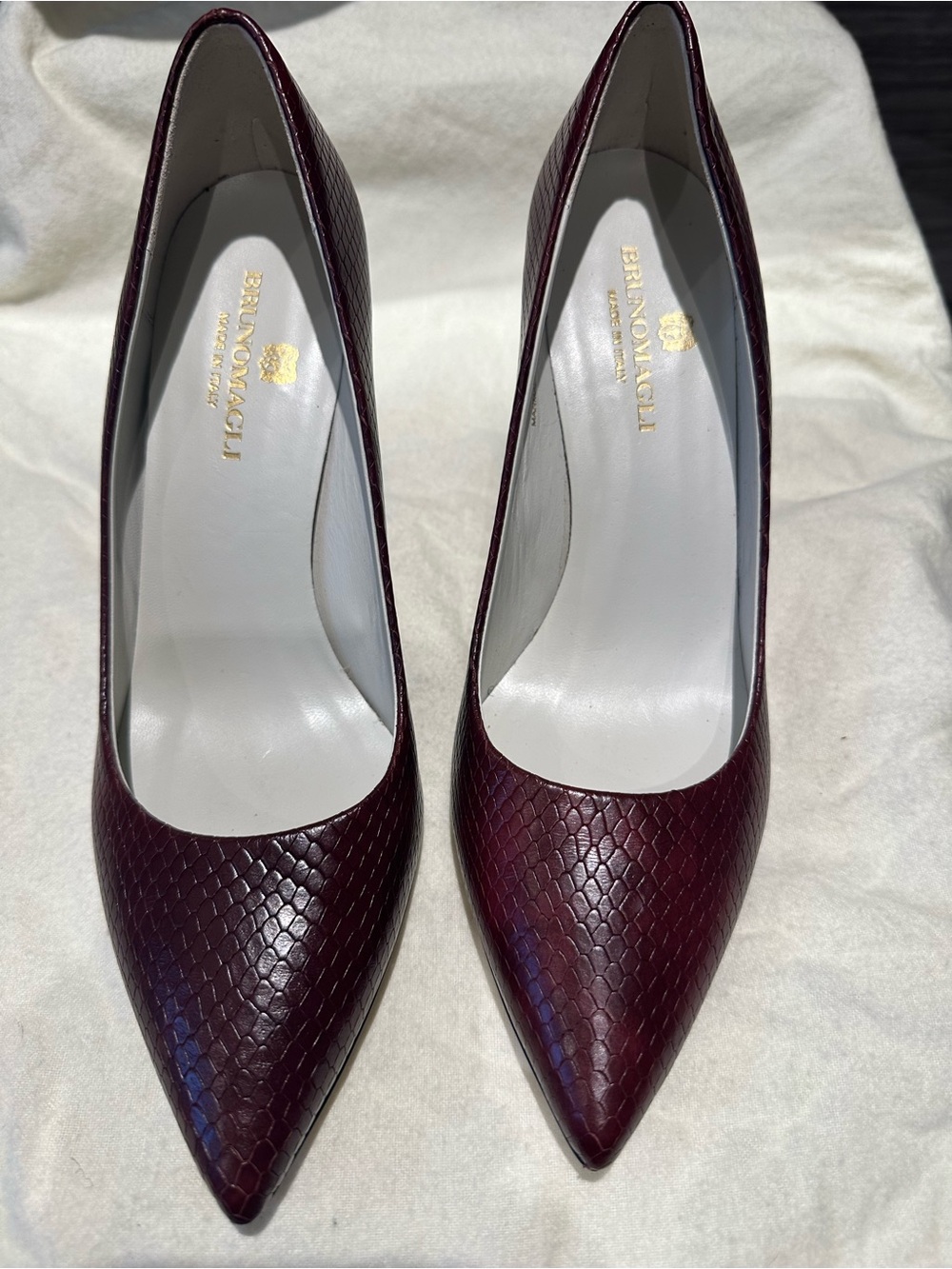 Bruno Magli Deep Burgundy Snake-Embossed Pointed-Toe Pumps